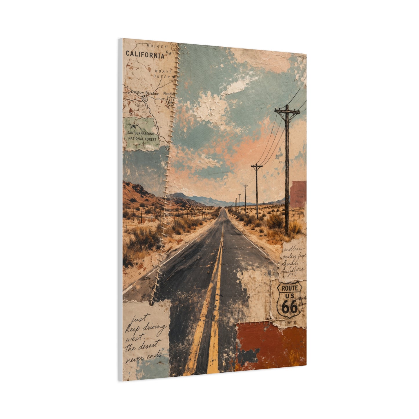 Route 66 Desert Collage Landscape Wall Art & Canvas Print