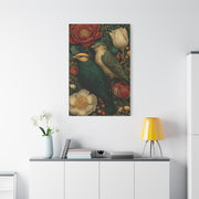 Green Botanical Songbird Pattern Wall Art & Canvas Print