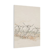 Running Longhorn Line Sketch Panorama Wall Art & Canvas Print