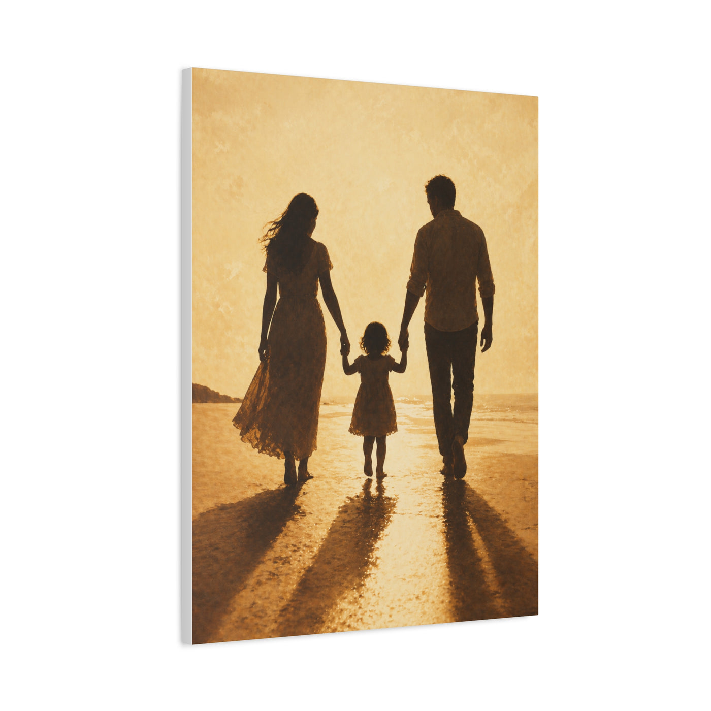 Golden Family Silhouette Sunset Wall Art & Canvas Print