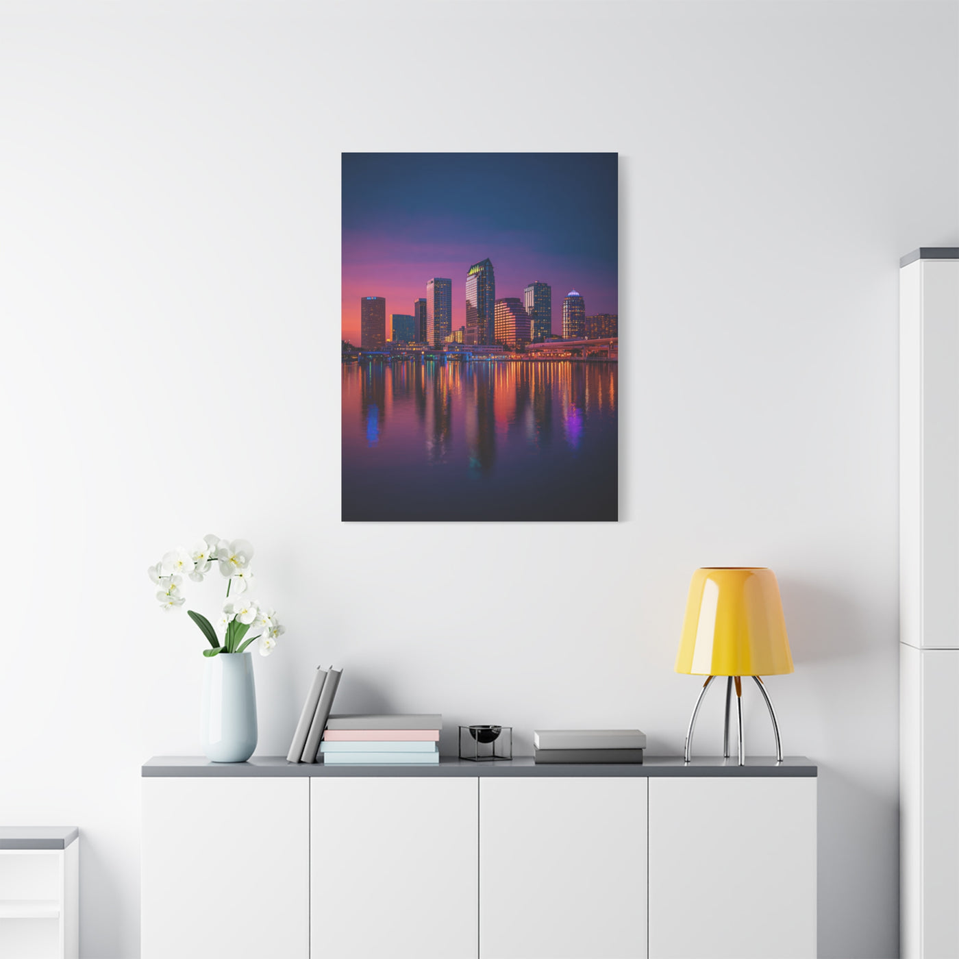 Modern City Skyline at Dusk Wall Art & Canvas Print