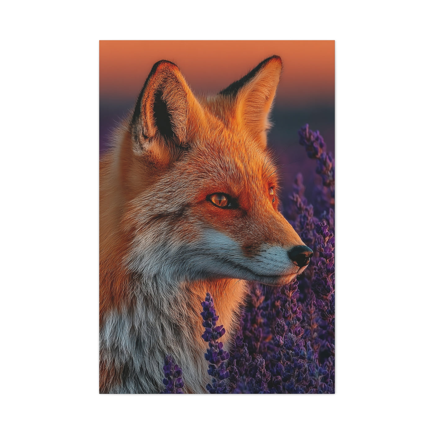 Lavender Field Fox Sunrise Wall Art & Canvas Print