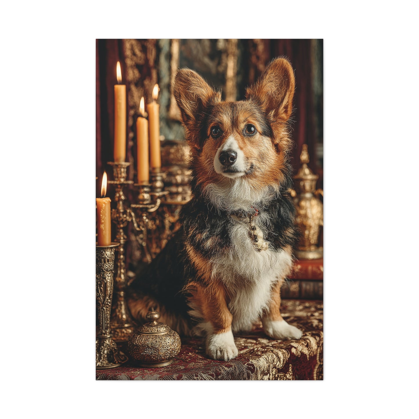 Candlelit Royal Corgi Portrait Wall Art & Canvas Print