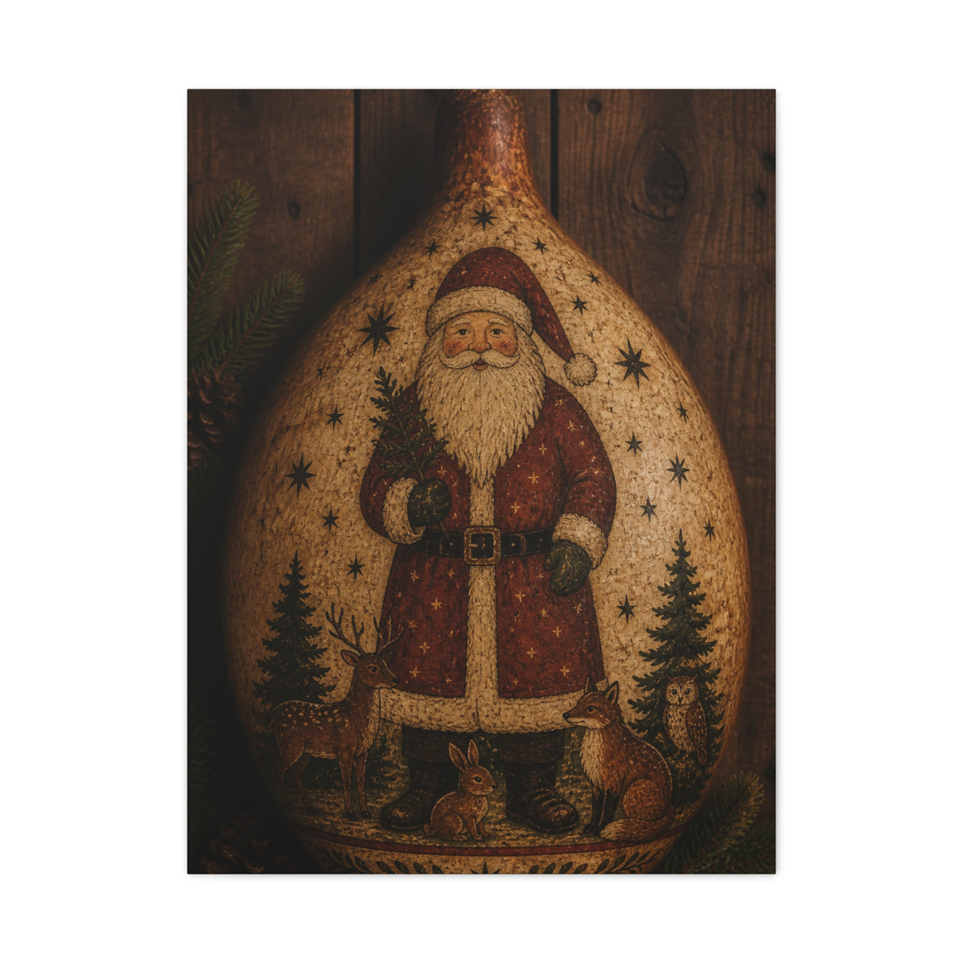 Folk Art Santa Gourd Plaque Wall Art & Canvas Print