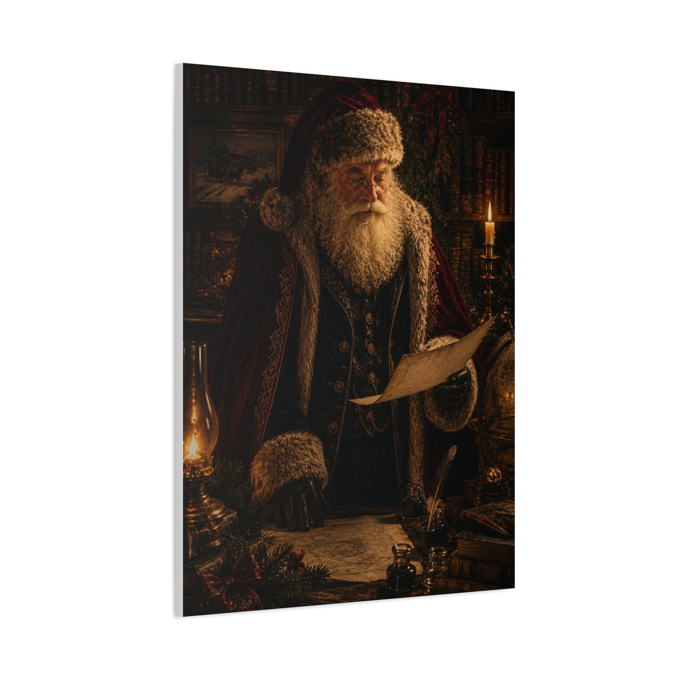 Dark Academia Santa Library Wall Art & Canvas Print