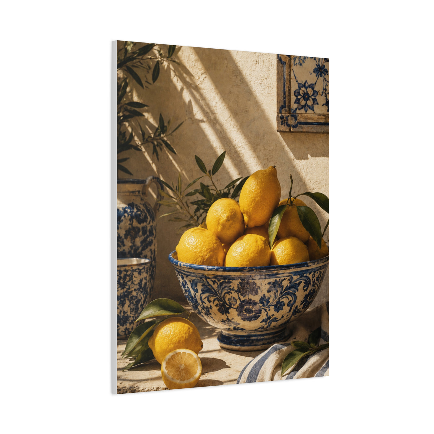 Mediterranean Lemon Still Life Ceramic Bowl Wall Art & Canvas Print