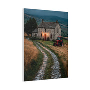 Stone Farmhouse with Red Tractor Landscape Wall Art & Canvas Print