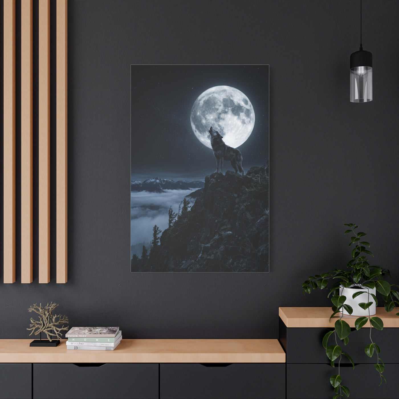 Full Moon Howling Wolf Ridge Scene Wall Art & Canvas Print