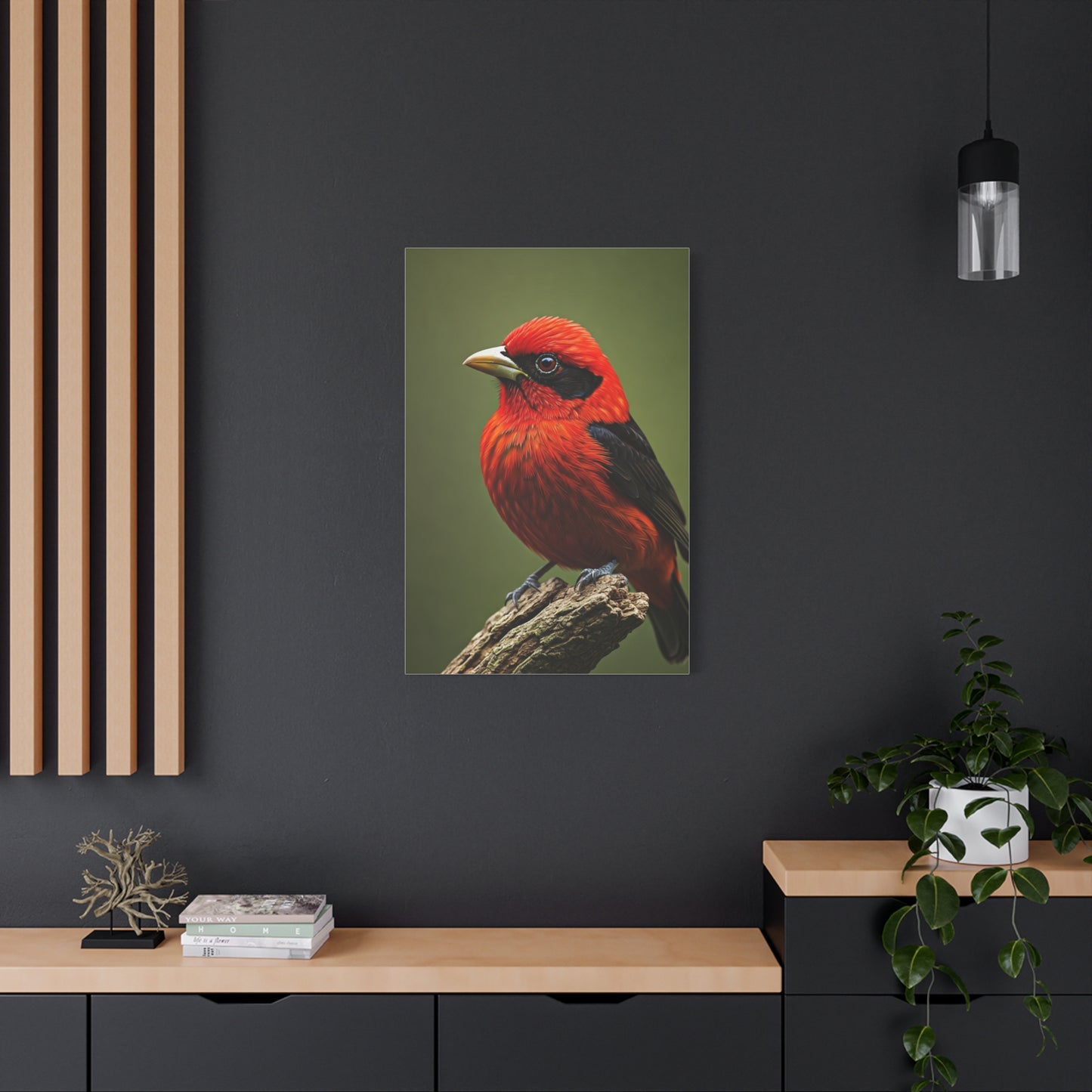Scarlet Tanager Perched on Forest Branch Wall Art & Canvas Print
