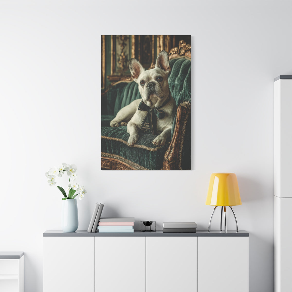 French Bulldog Velvet Sofa Portrait Wall Art & Canvas Print