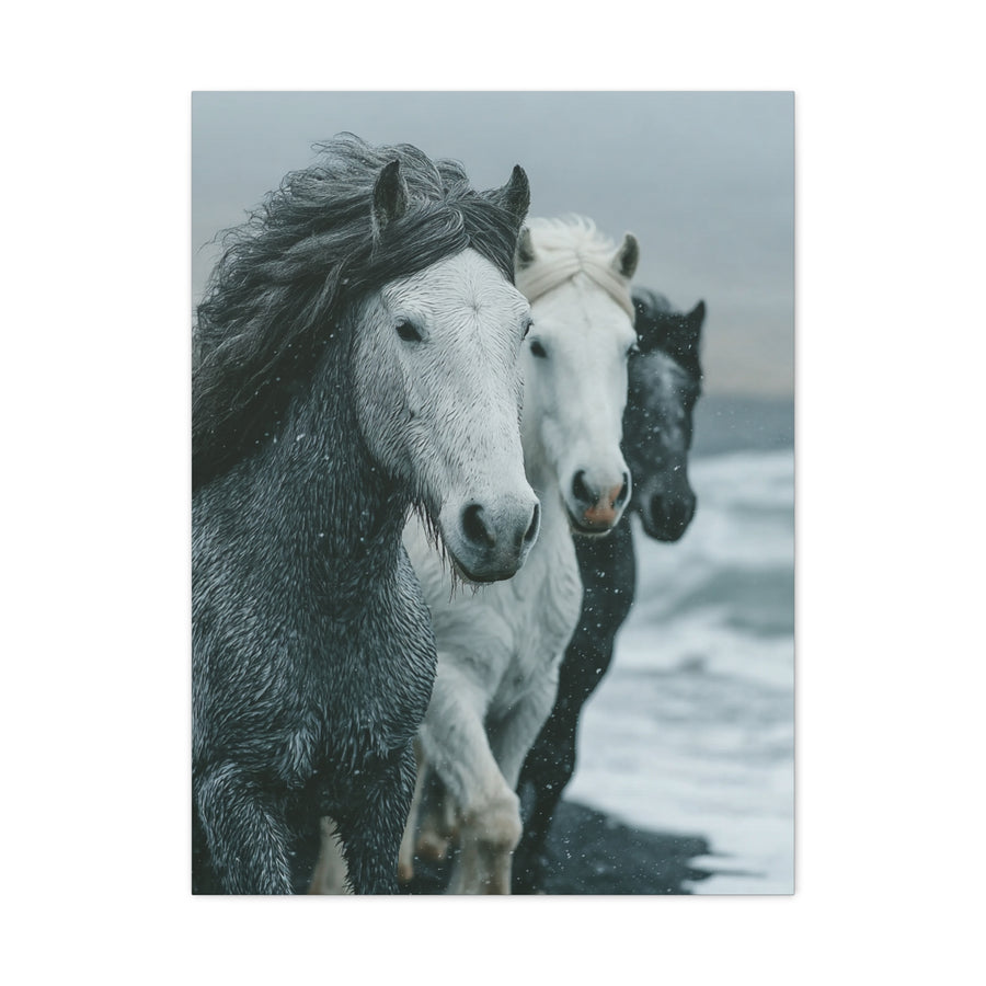 Coastal Wild Horses Storm Run Wall Art & Canvas Print