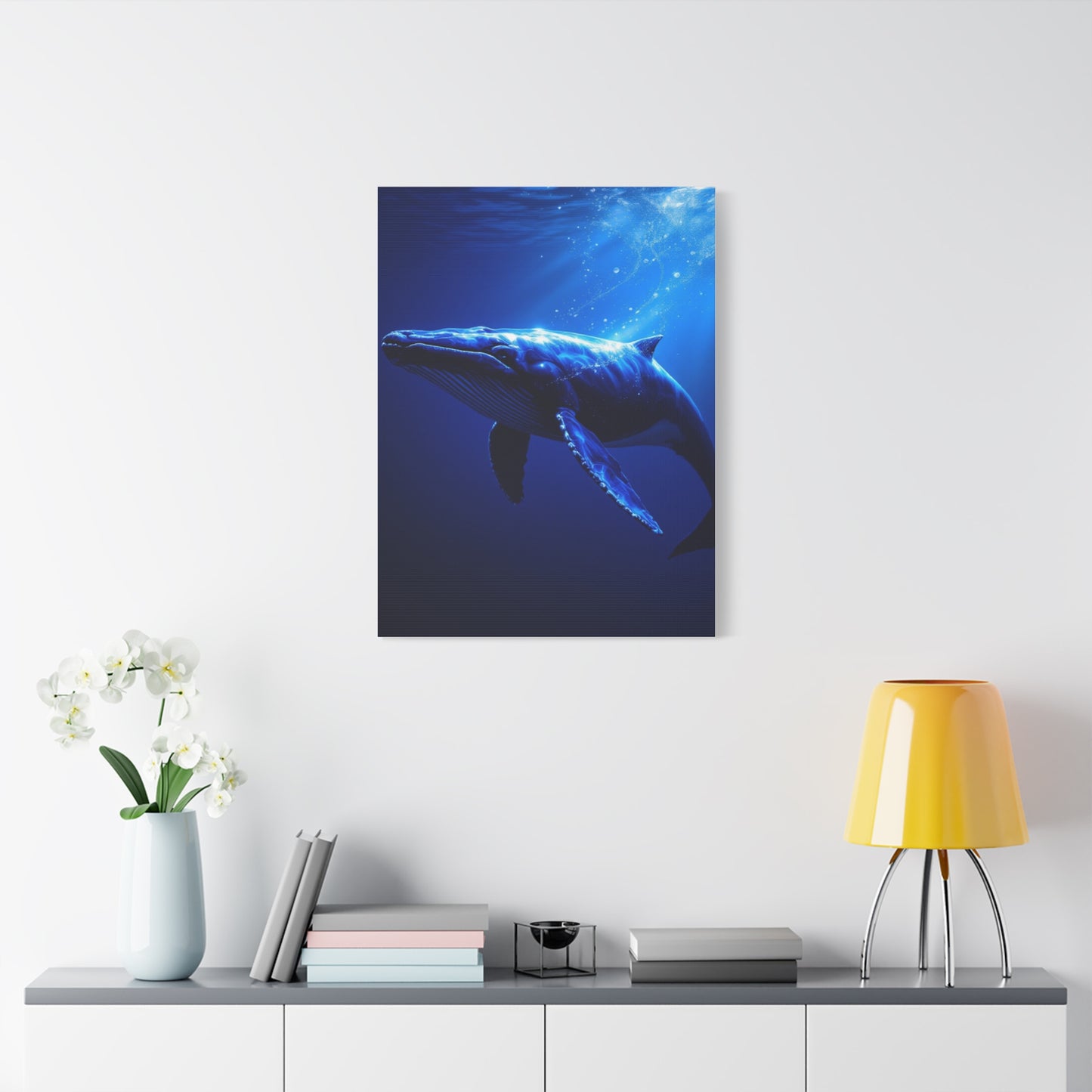 Majestic Blue Whale in Deep Ocean Light Wall Art & Canvas Prints