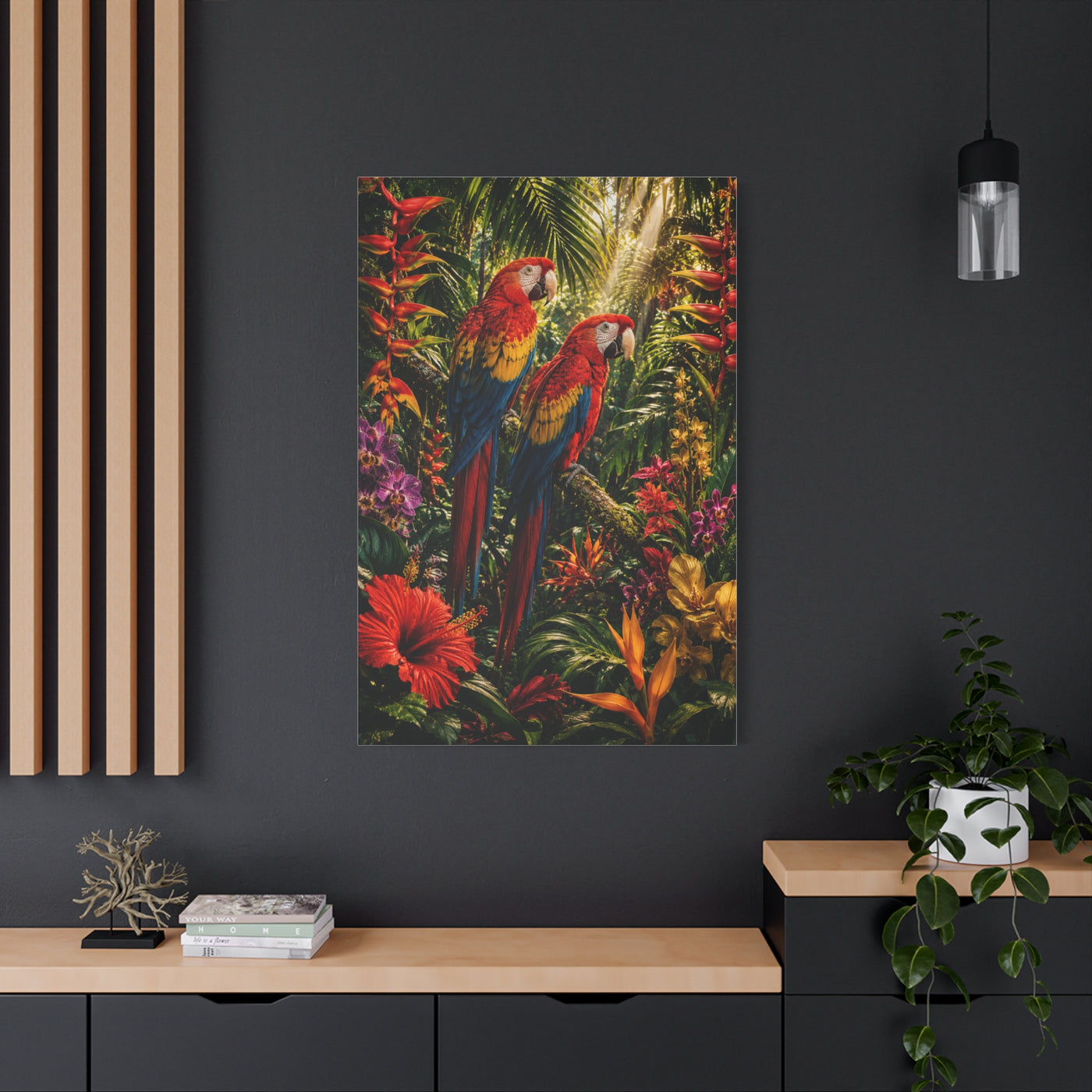Luxury Jungle Macaw Floral Scene Tropical Wall Art & Canvas Print
