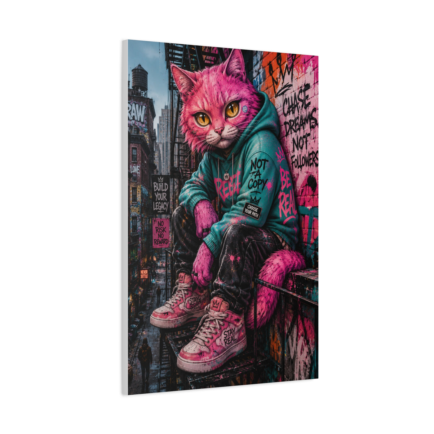Urban Pink Cat Street Character Street Wall Art & Canvas Print