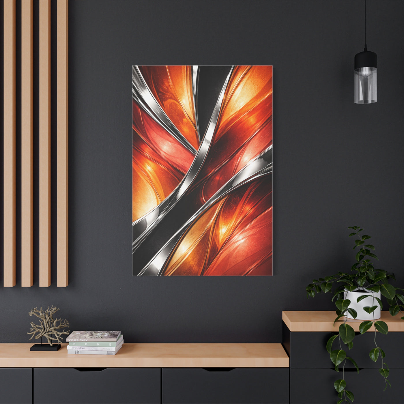 Chrome and Orange Liquid Abstraction Wall Art & Canvas Print