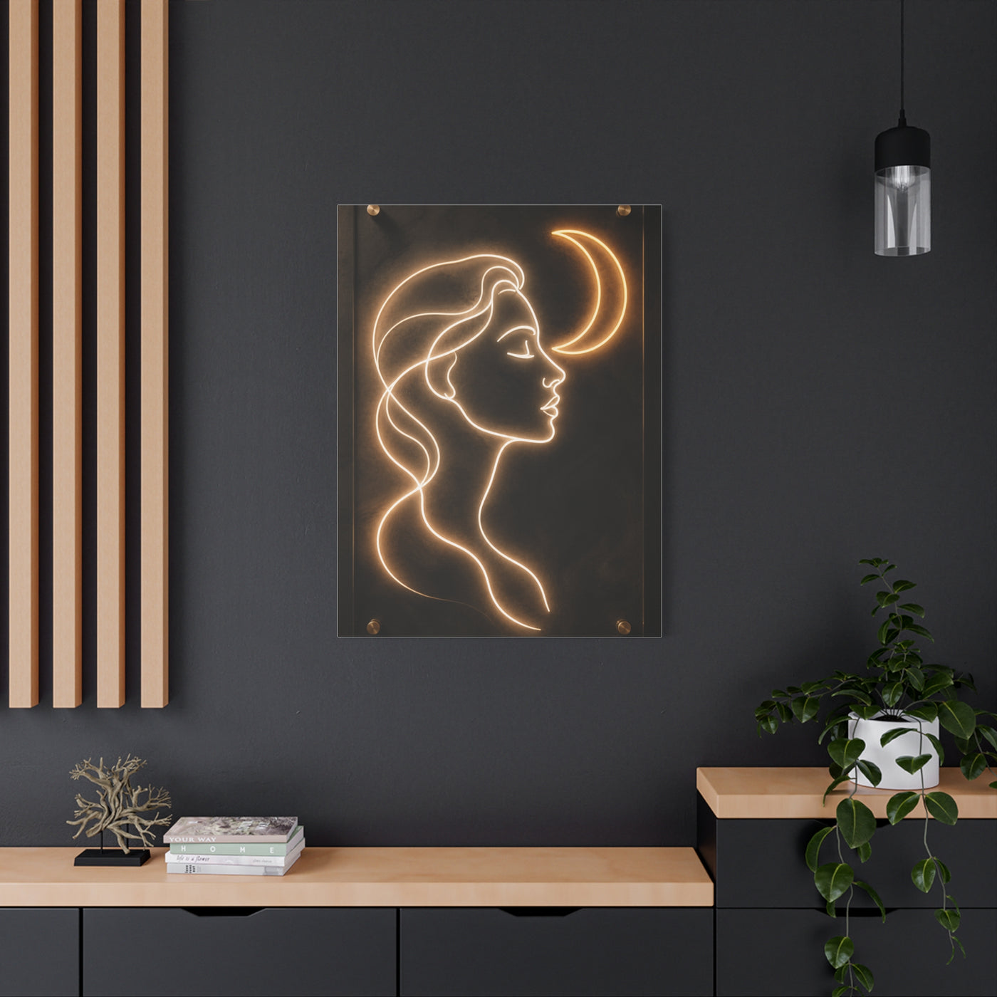 Neon Crescent Muse Line Art Wall Art & Canvas Print