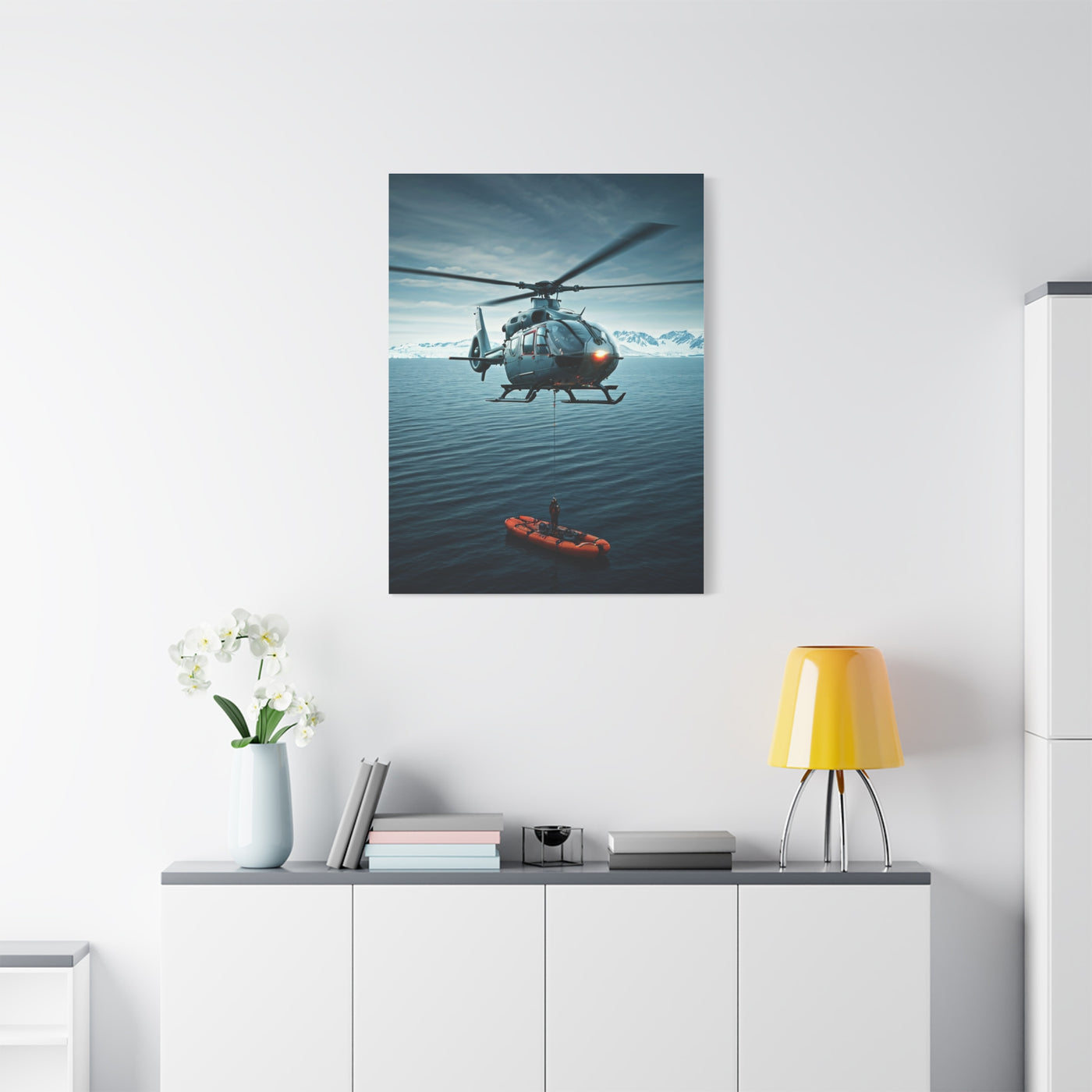 Arctic Rescue Helicopter Scene Wall Art & Canvas Print