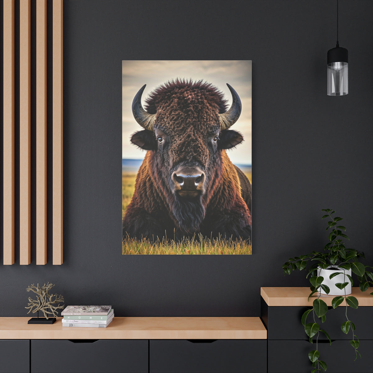 Symmetrical Prairie Bison Frontal Portrait Wall Art & Canvas Print