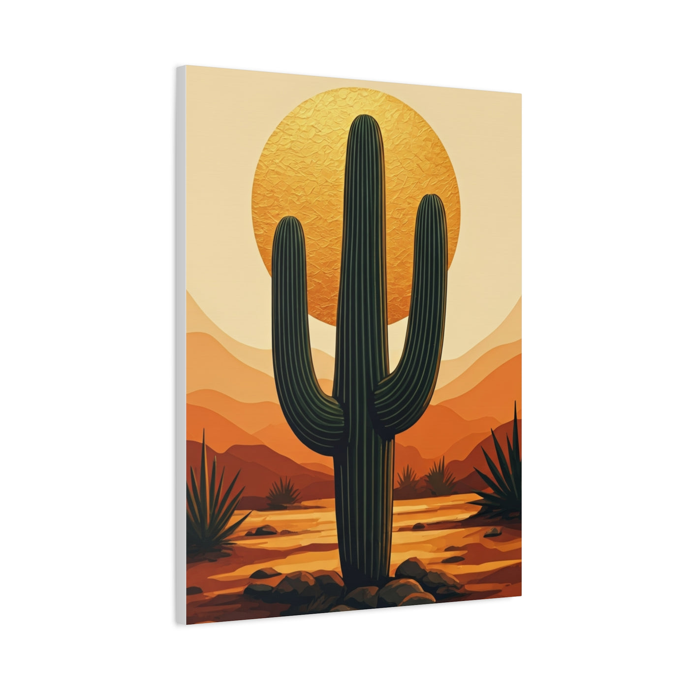 Golden Sun Desert Saguaro Illustration Wall Art & Canvas Prints