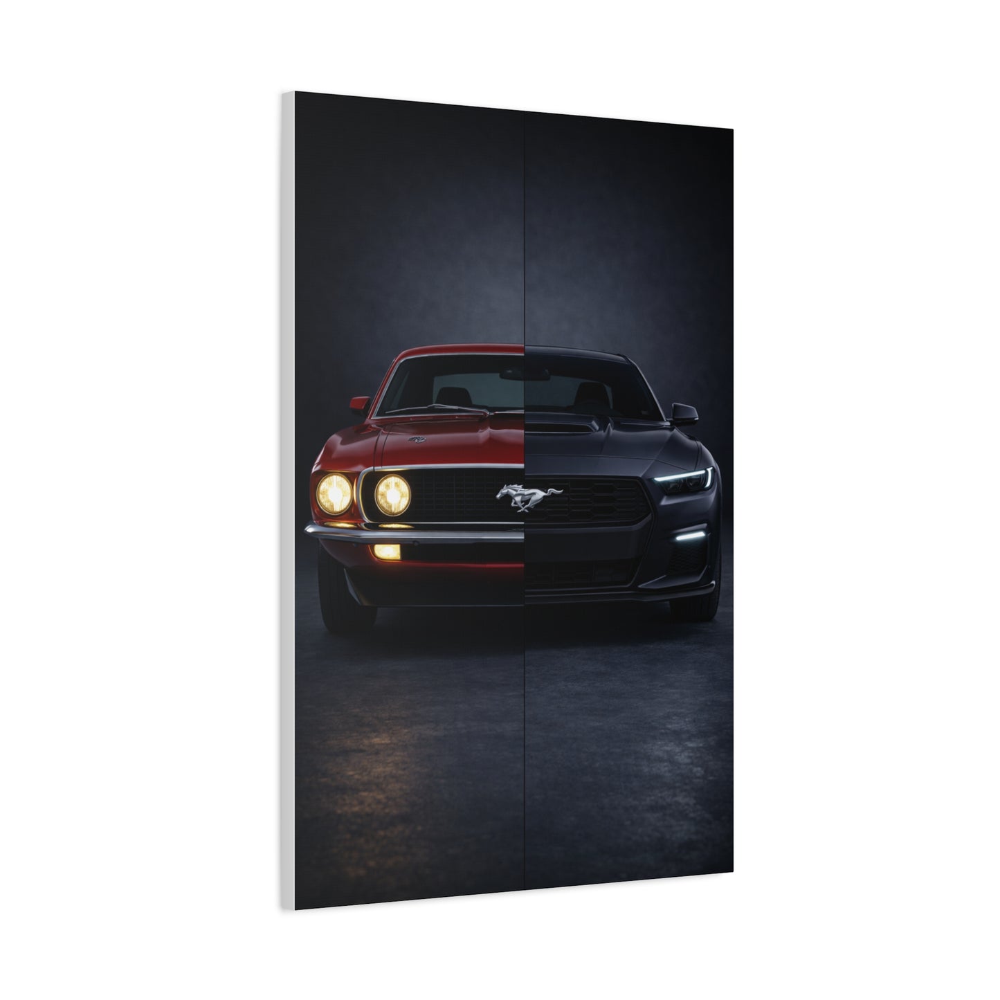Ford Mustang Evolution Split 1969 vs Dark Horse Wall Art & Canvas Prints
