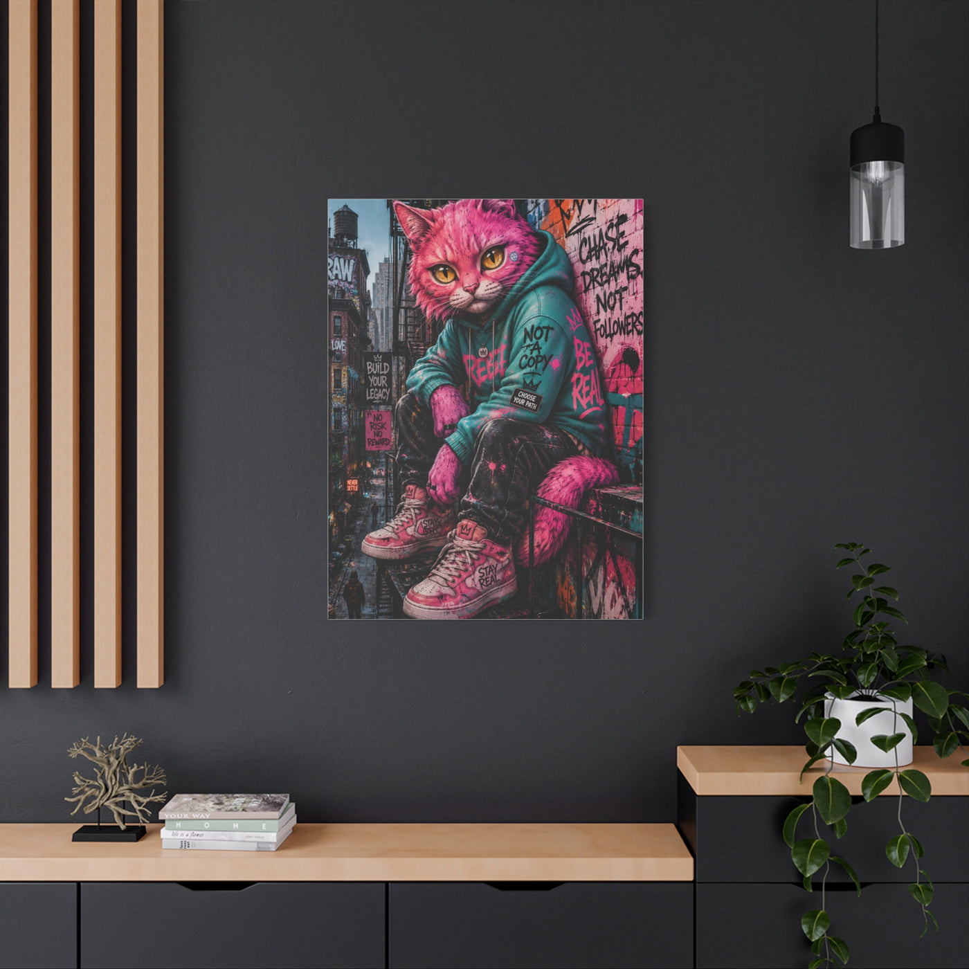 Urban Pink Cat Street Character Street Wall Art & Canvas Print