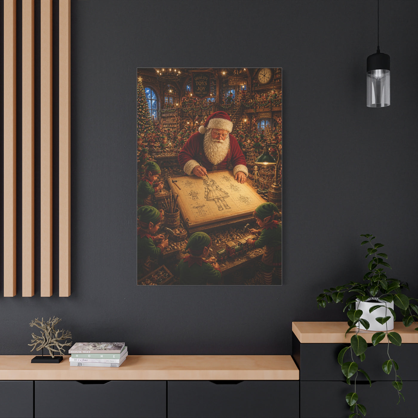 Santa’s Busy Workshop Blueprint Wall Art & Canvas Print