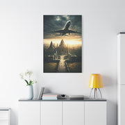 Airliner Over Ancient City Sunrise Wall Art & Canvas Prints