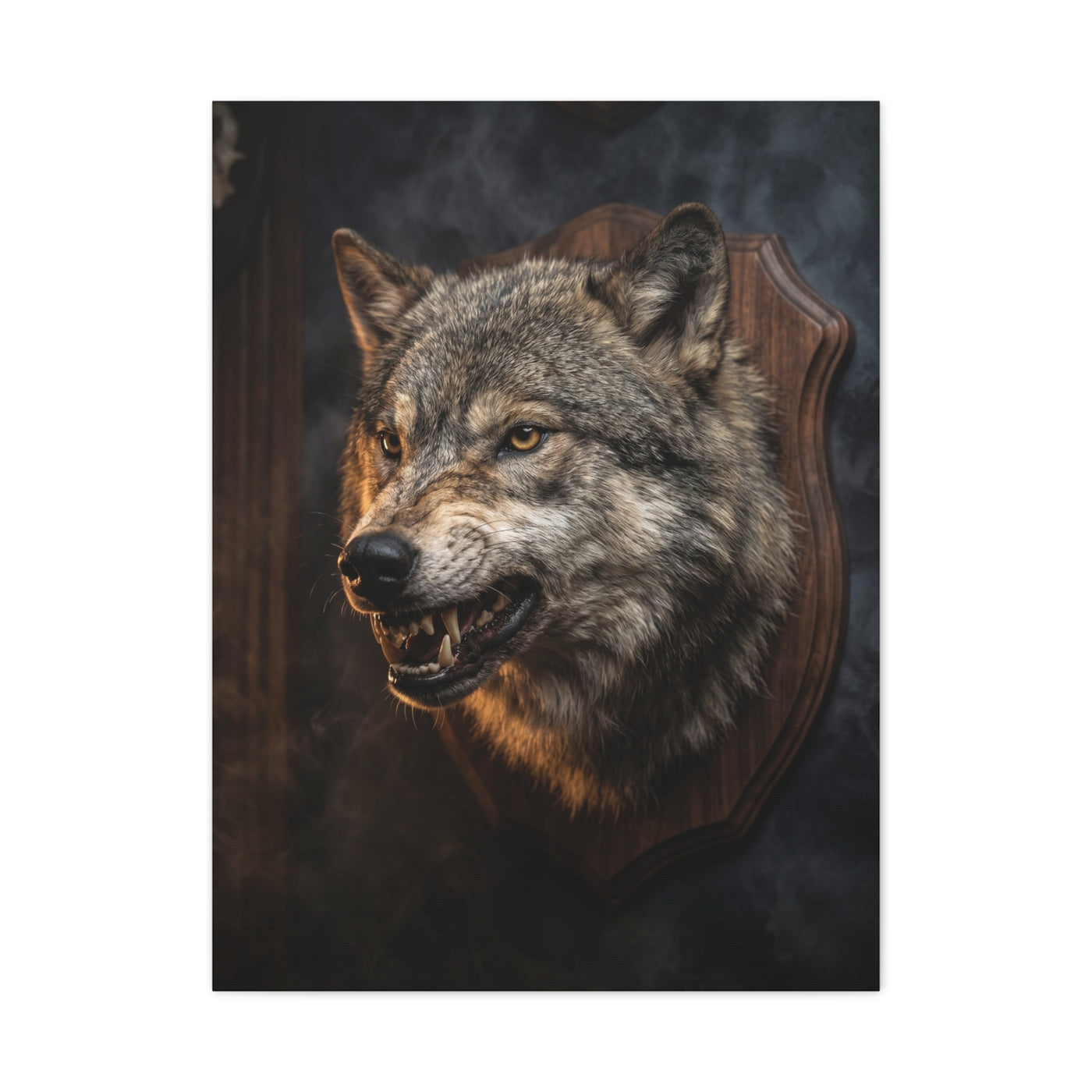 Mounted Wolf Head Lodge Trophy Scene Wall Art & Canvas Print