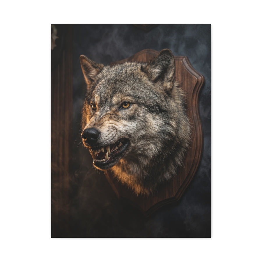 Mounted Wolf Head Lodge Trophy Scene Wall Art & Canvas Print
