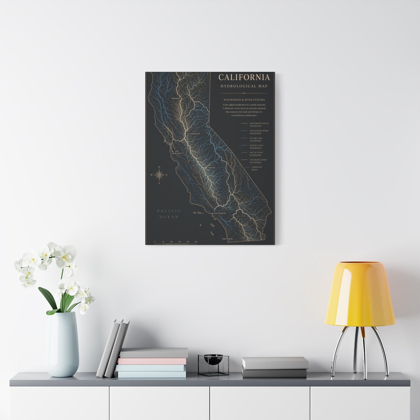 California Hydrological Watershed Map Wall Art & Canvas Print