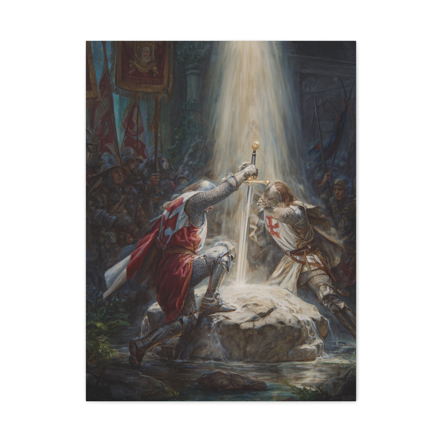 Knights Witness the Miracle of Excalibur Wall Art & Canvas Print