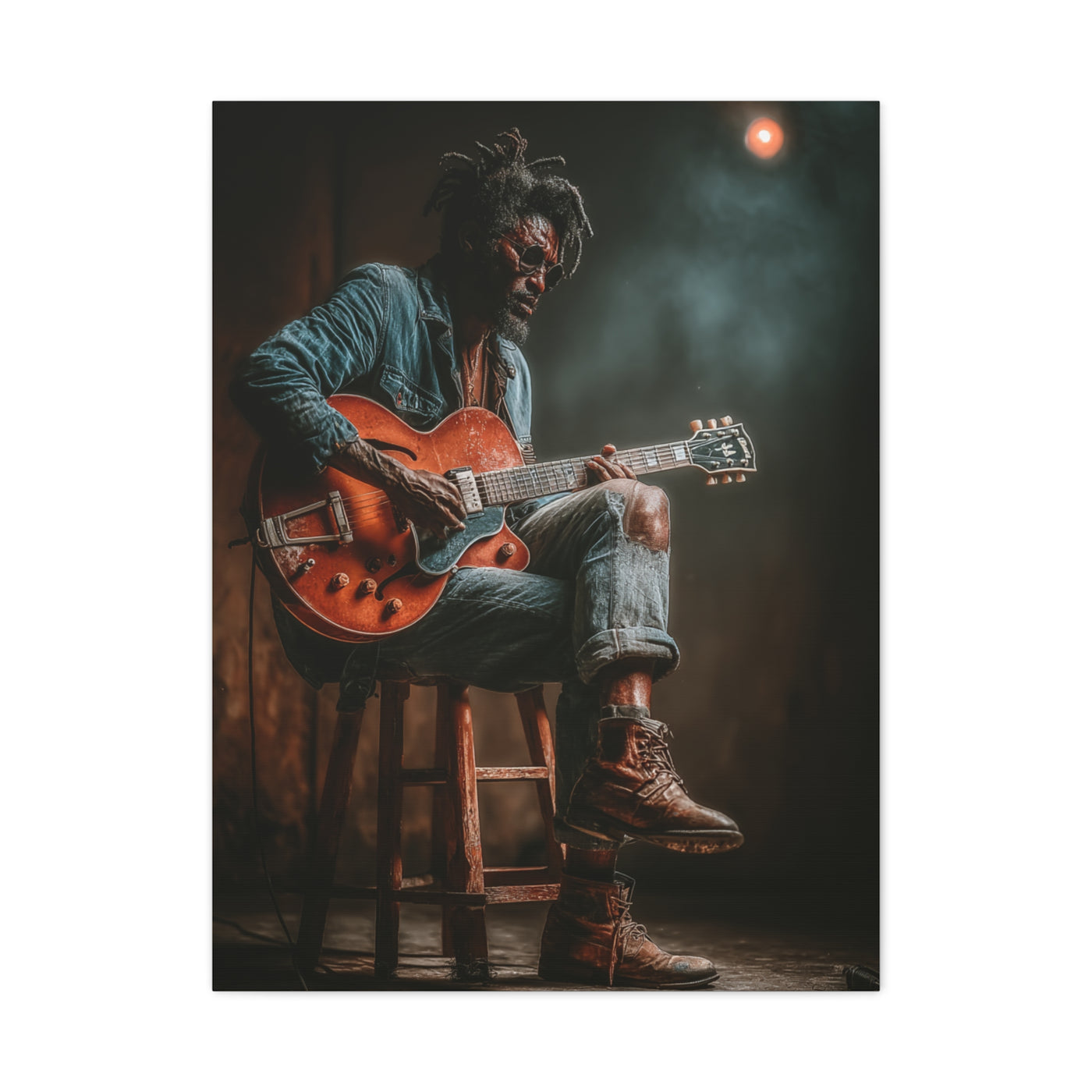 Acoustic Blues Session Portrait Wall Art & Canvas Print
