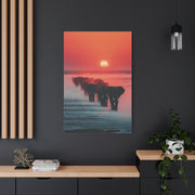 Elephant Herd Sunset Journey Wall Art & Canvas Print