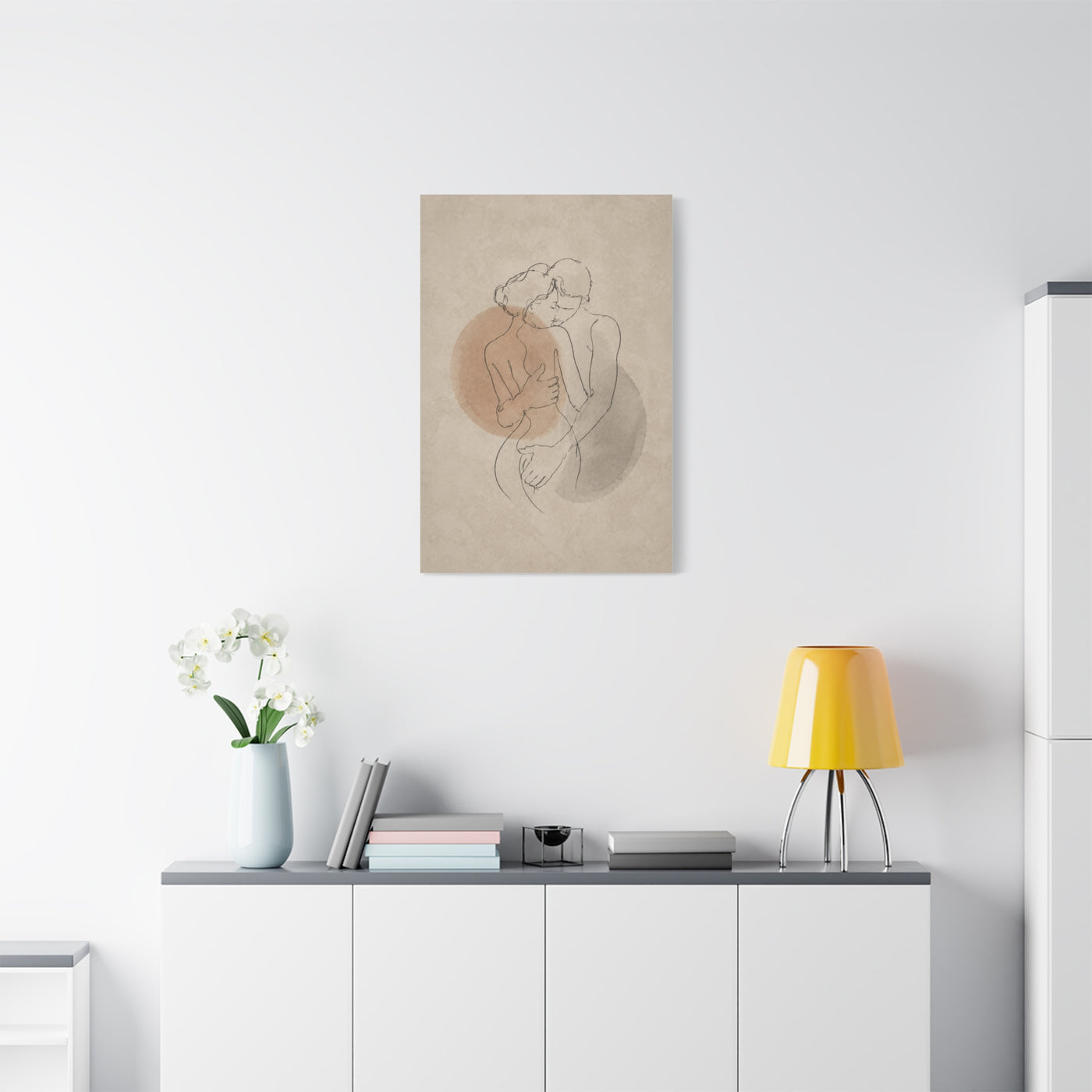 Minimal Line Couple Embrace Wall Art & Canvas Print