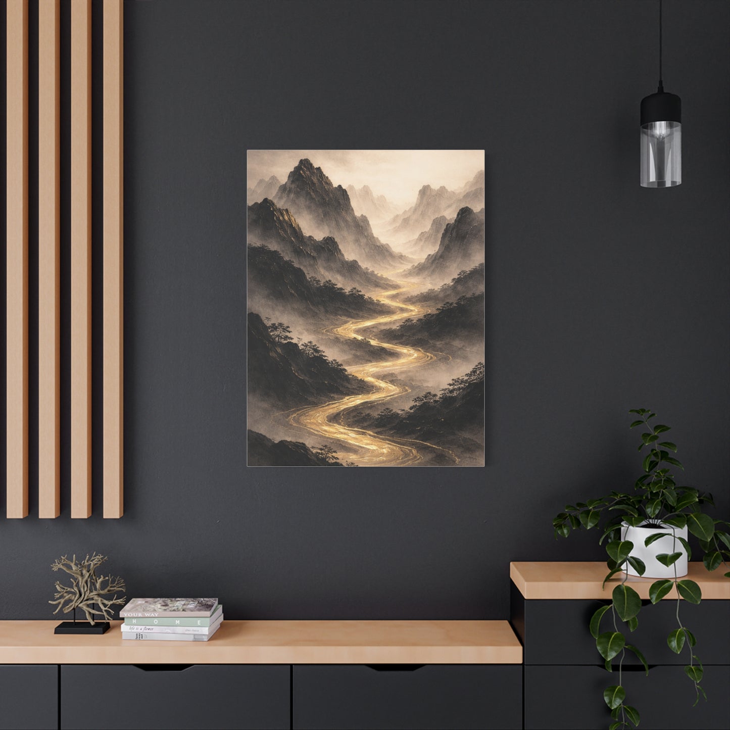 Gold River Mountain Landscape Wall Art & Canvas Print