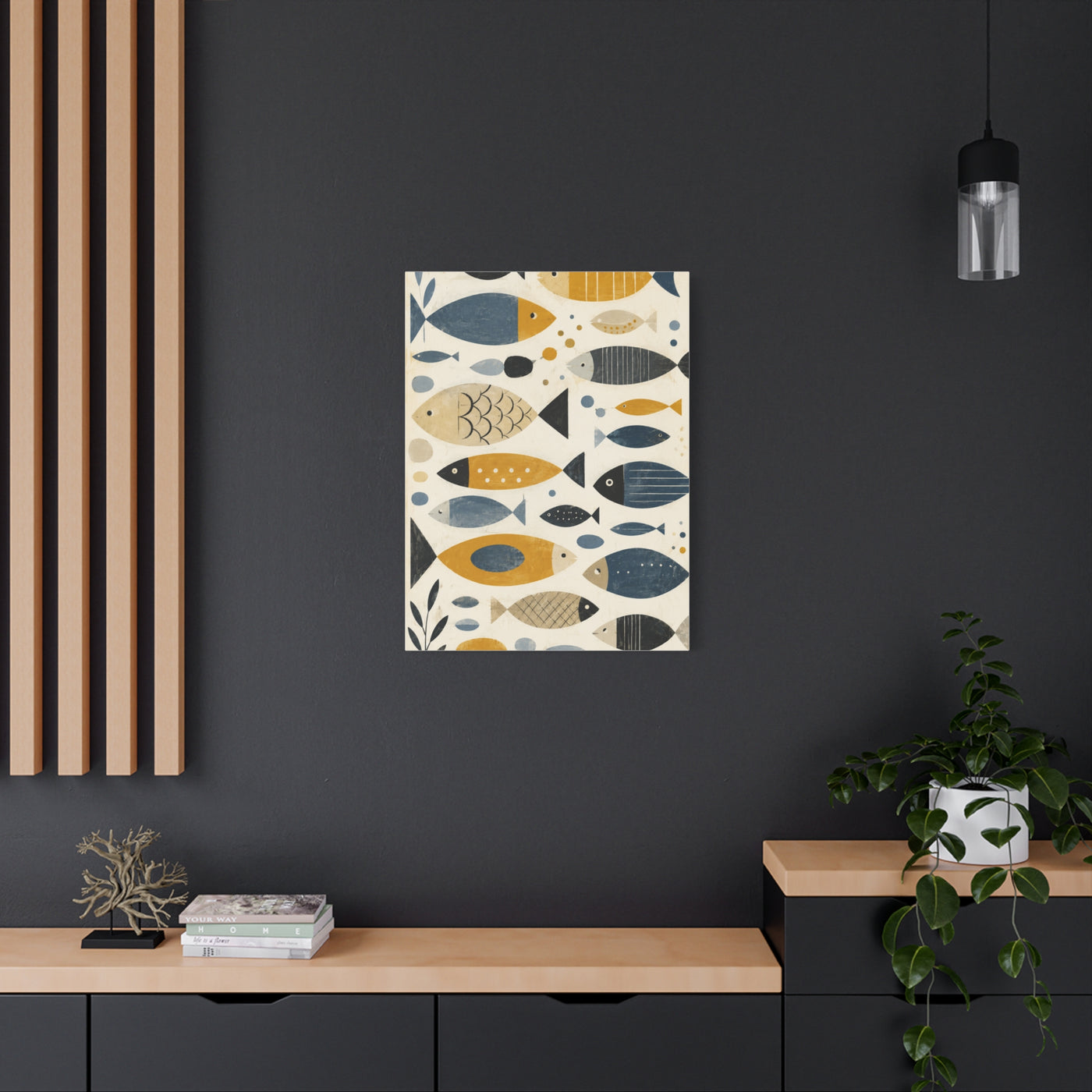 Scandinavian Abstract Fish Pattern Composition Wall Art & Canvas Print