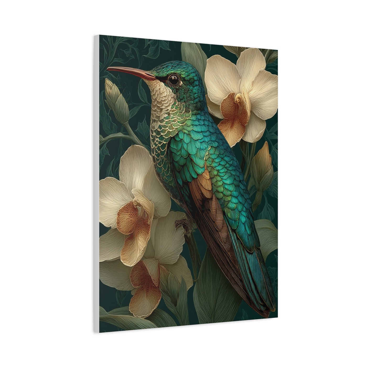 Emerald Hummingbird Botanical Portrait Wall Art & Canvas Print