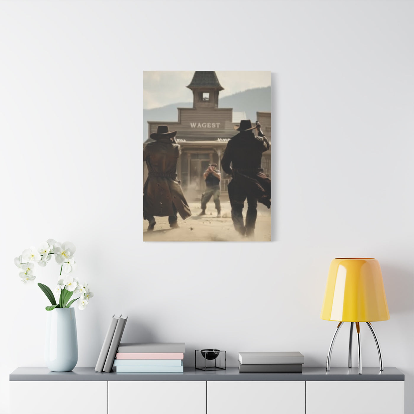 Frontier Gunfight in the Western Street Wall Art & Canvas Print