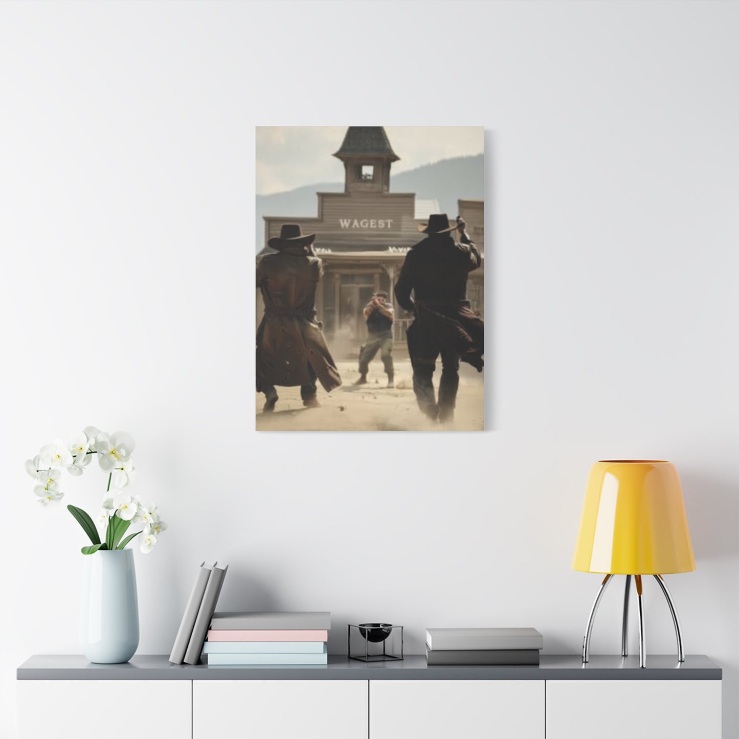 Frontier Gunfight in the Western Street Wall Art & Canvas Print