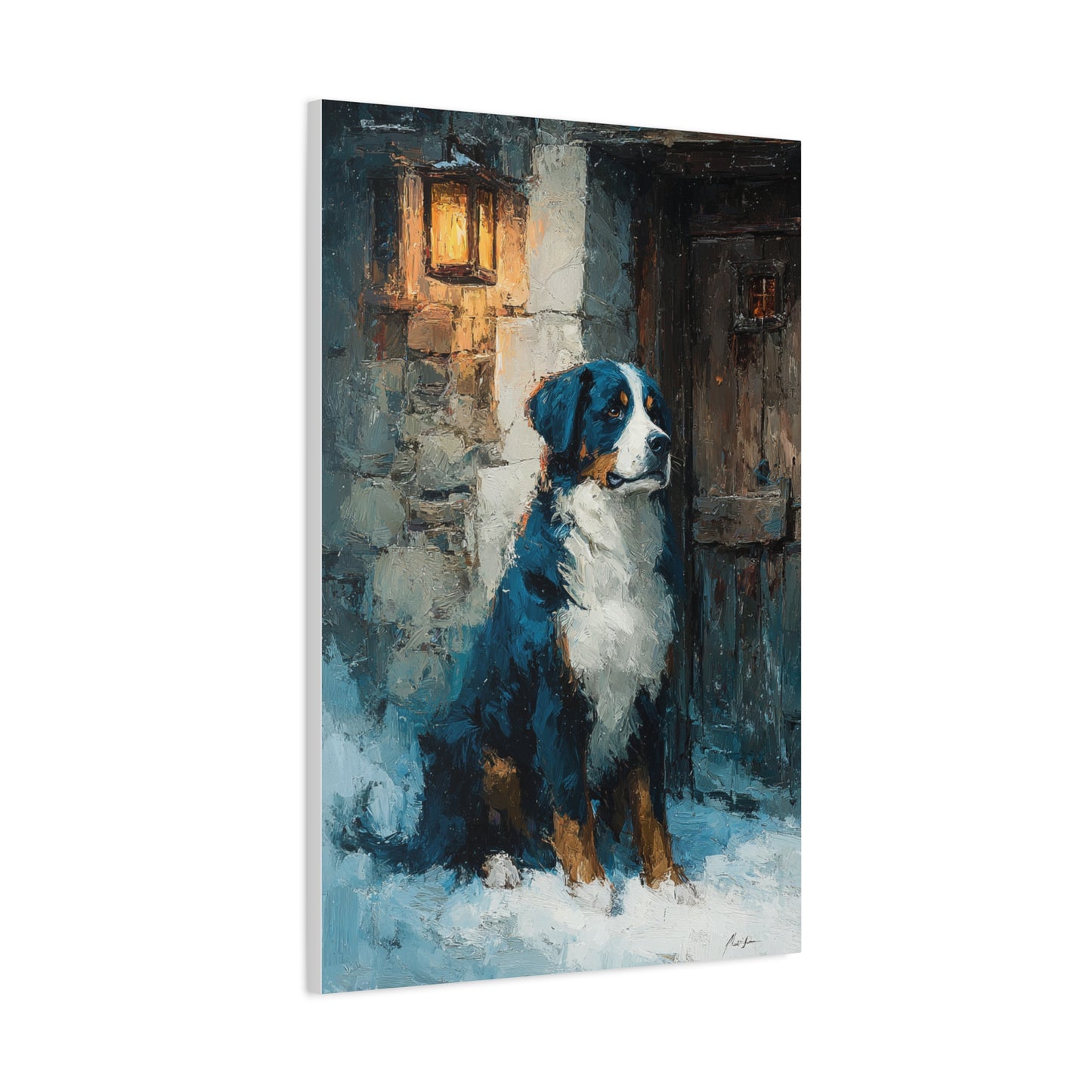 Bernese Mountain Dog Winter Chalet Wall Art & Canvas Print
