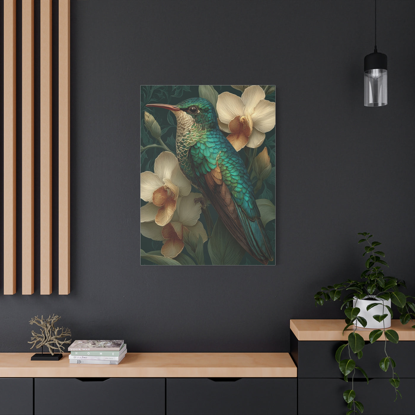 Emerald Hummingbird Botanical Portrait Wall Art & Canvas Print