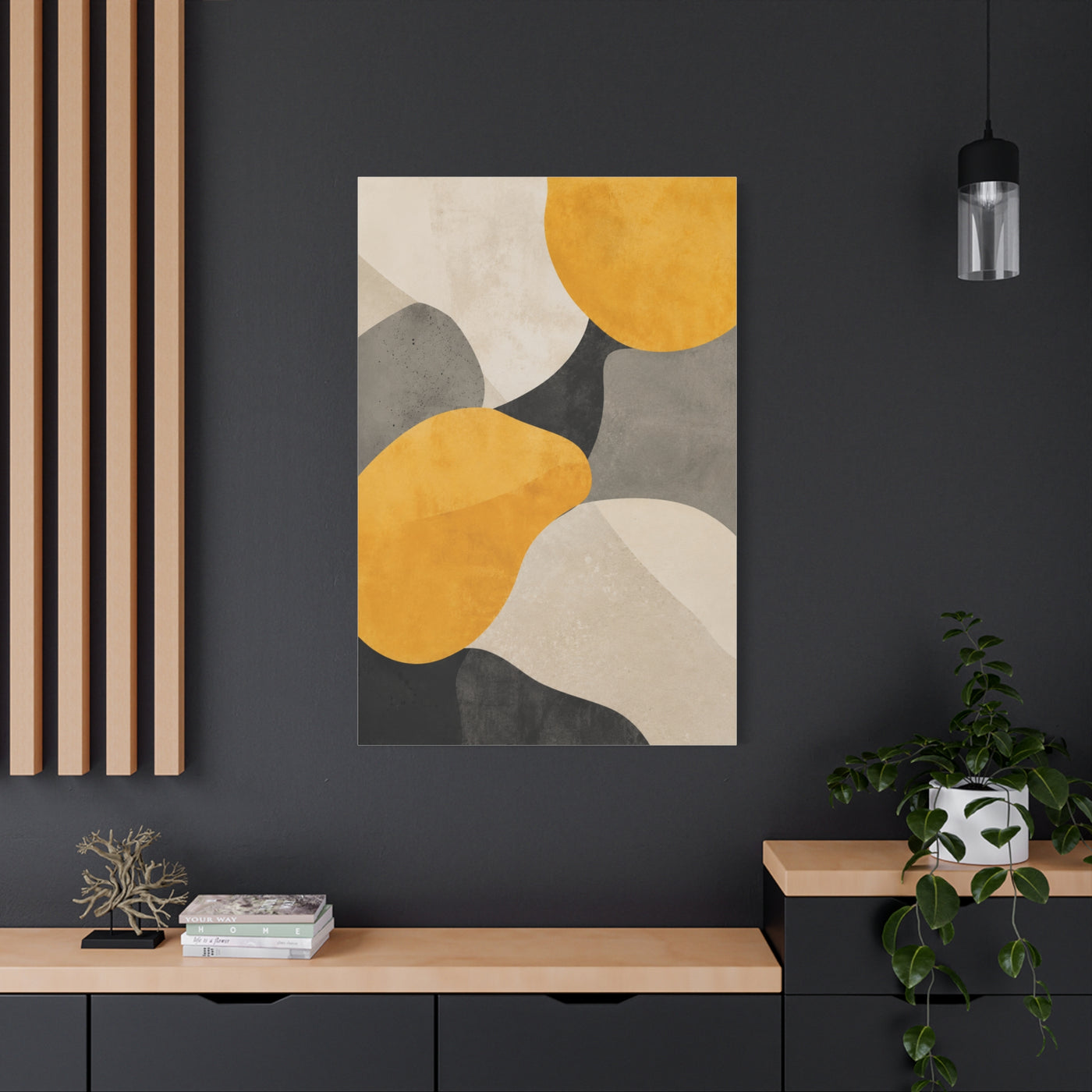 Pebble Form Mustard & Neutral Abstract Wall Art & Canvas Print