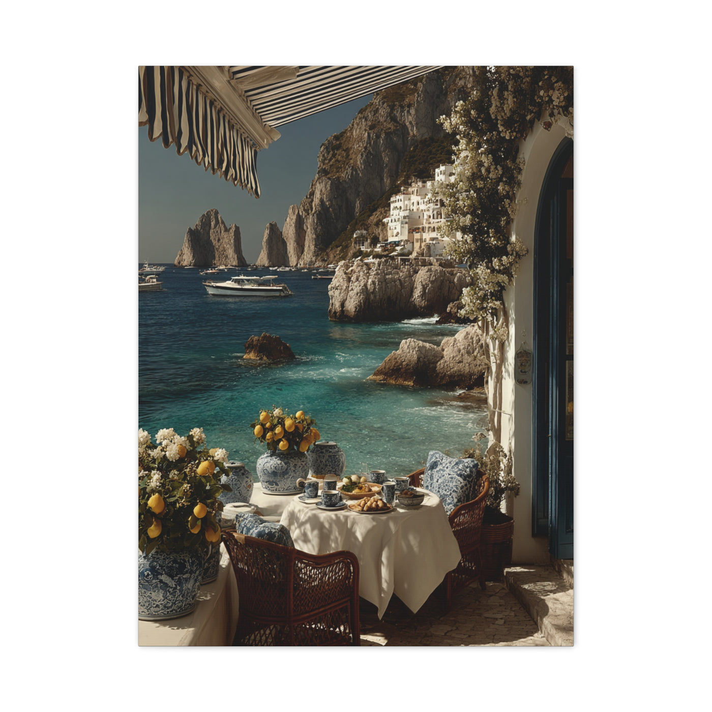 Capri Seaside Breakfast View Wall Art & Canvas Print
