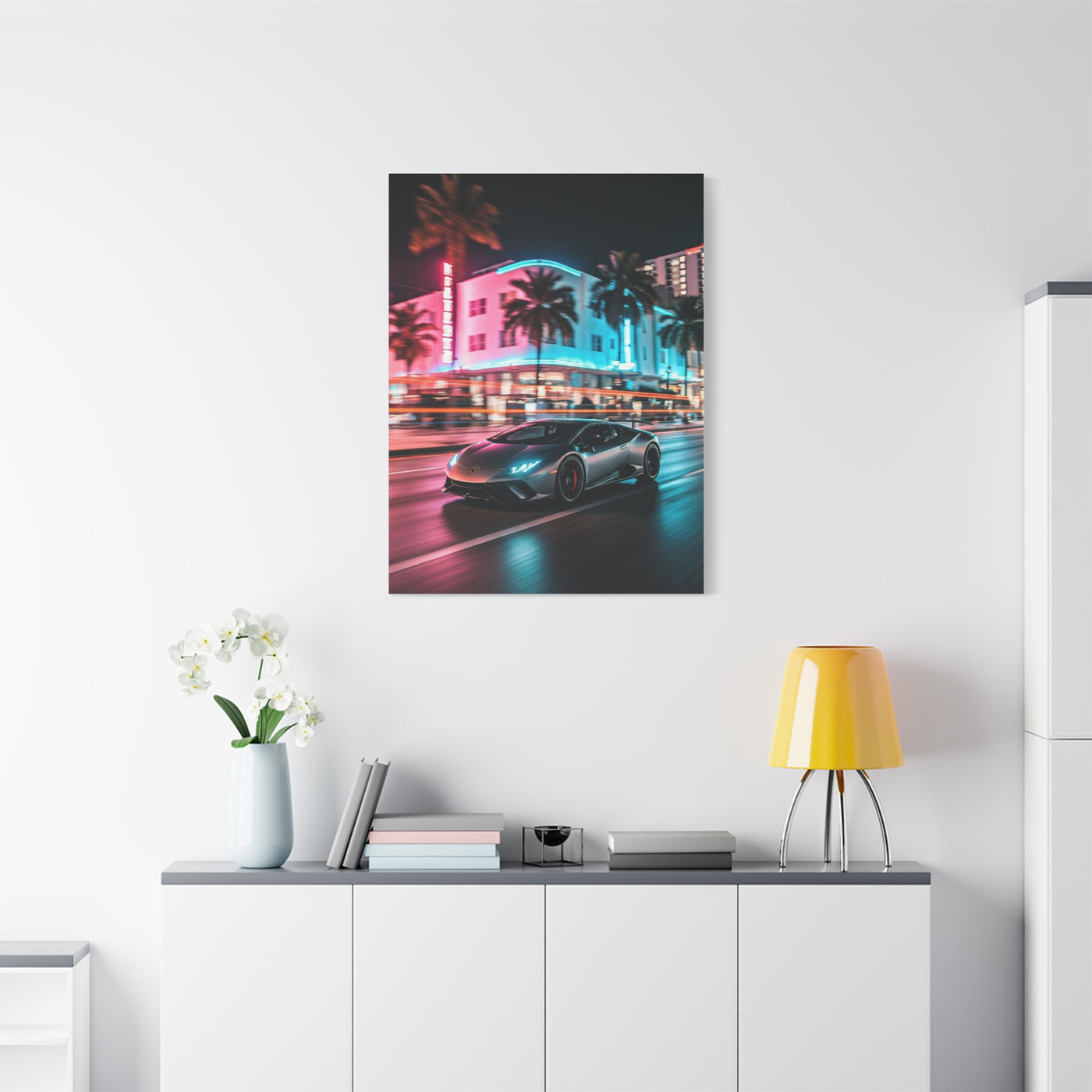 Lamborghini Huracán Neon Miami Nights Wall Art & Canvas Prints