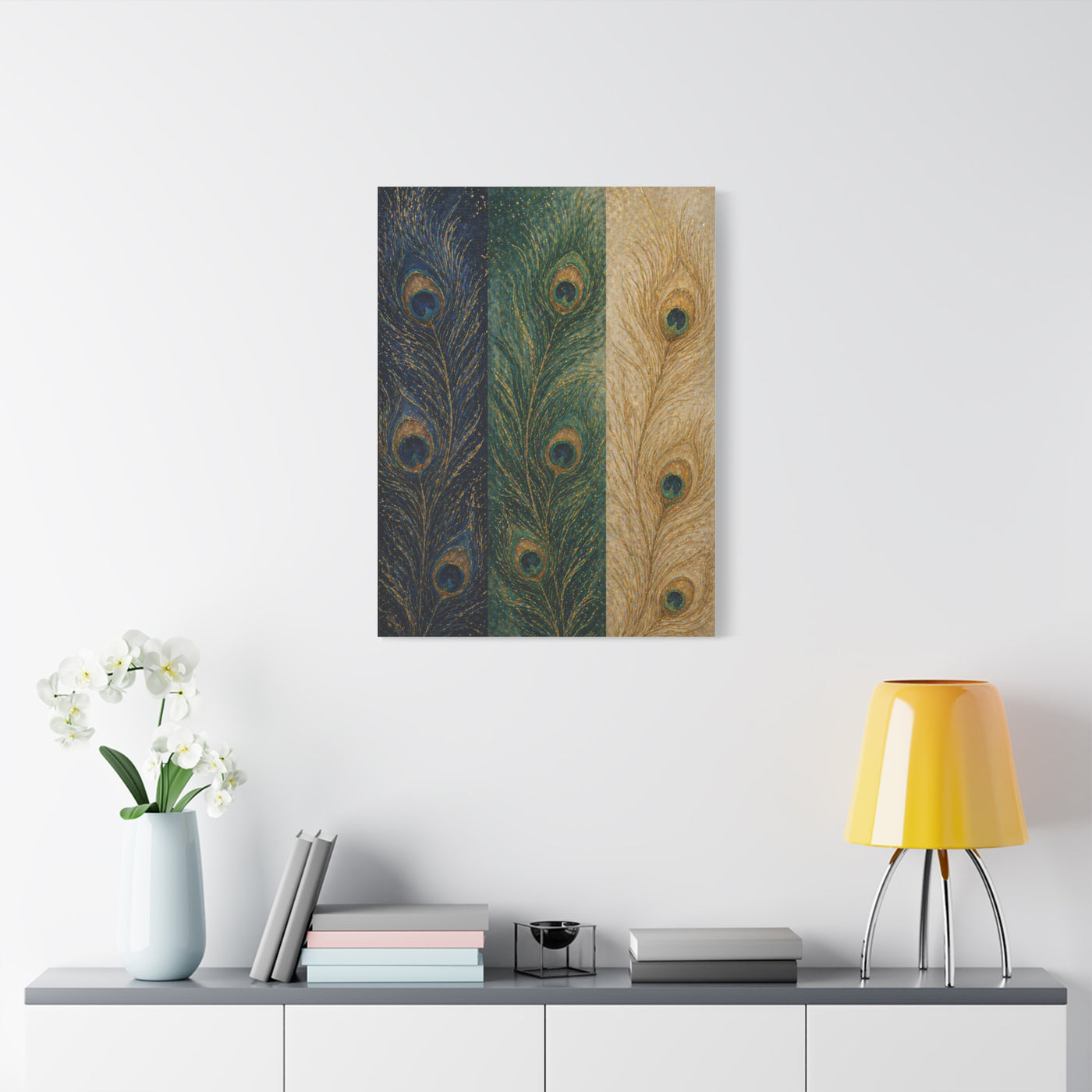 Peacock Feather Triptych Harmony Wall Art & Canvas Print