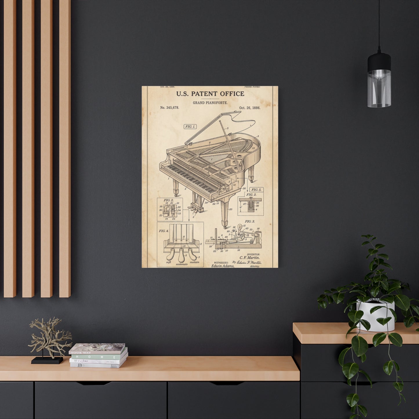 Vintage Grand Piano Patent Illustration Wall Art & Canvas Print