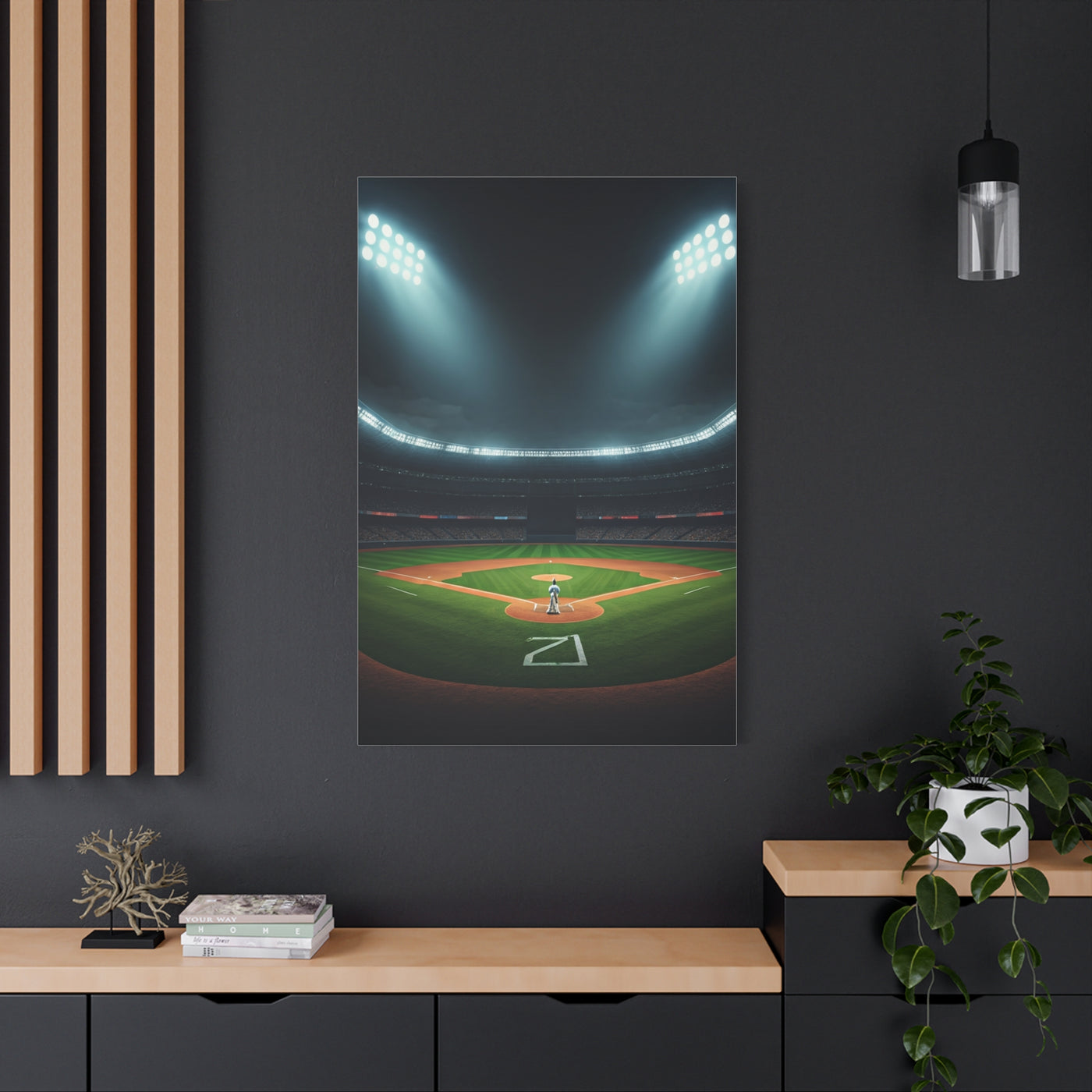 Night Baseball Stadium Lights Wide Scene Wall Art & Canvas Prints