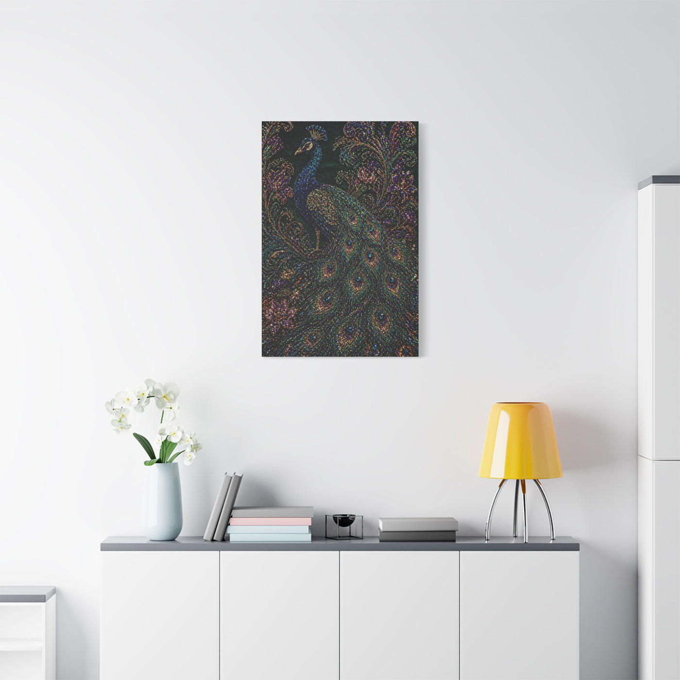 Beaded Textile Peacock Couture Wall Art & Canvas Print