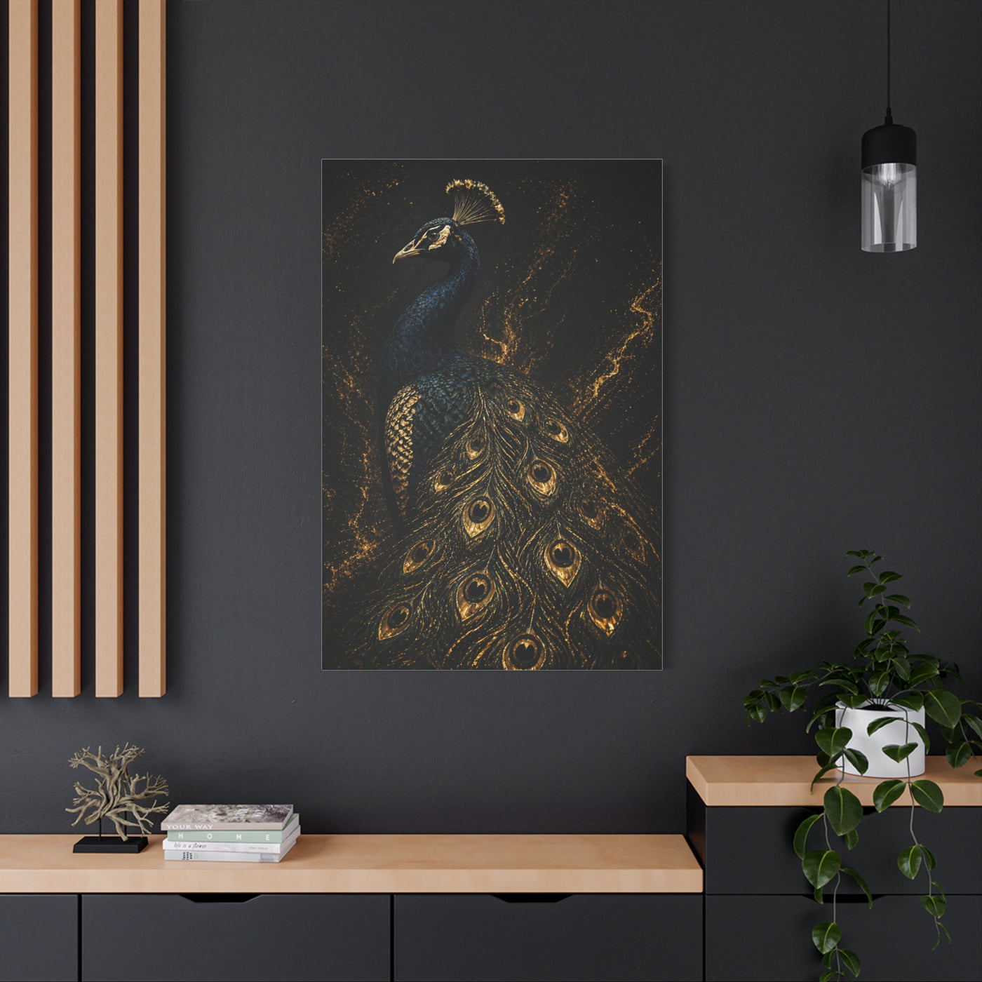 Black and Gold Regal Peacock Wall Art & Canvas Print