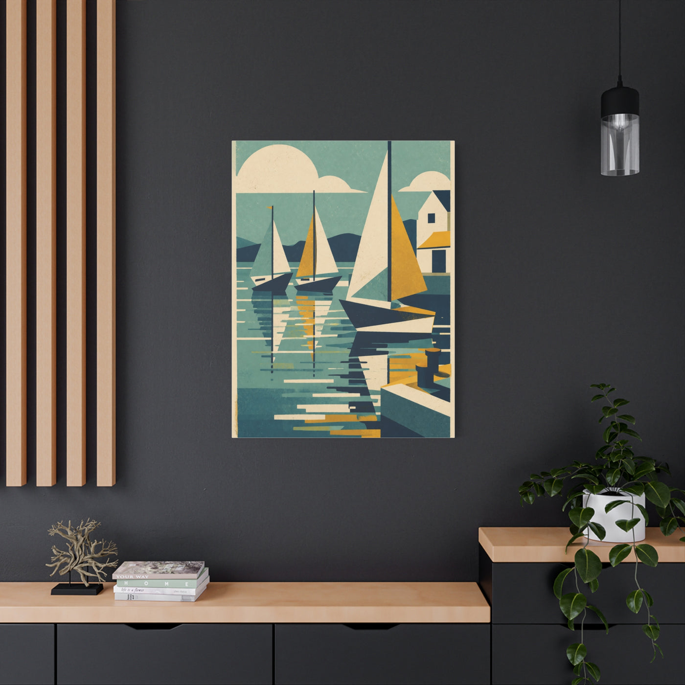 Geometric Harbor Sailboats Wall Art & Canvas Print